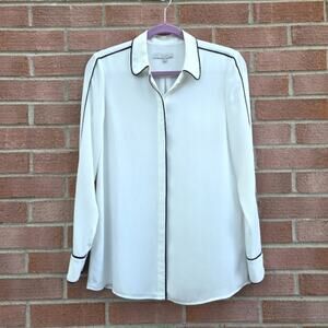 Hobbs London Pipe Trim Off-White Blouse Size 6
